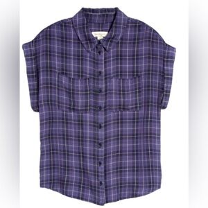 NWT Treasure & Bond Navy Blue Black Soft Plaid Button-Down Large Shirt